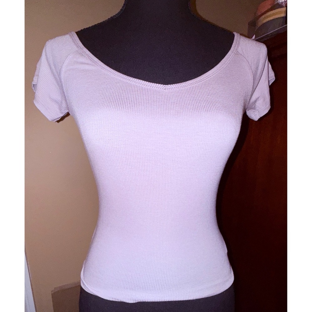 Wild Fable Ribbed Knit Top Women XXS Nickle‎ NWT Off Shoulder V-Neck Slim Fit
